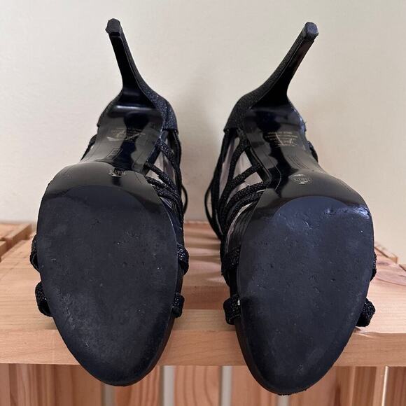 VINCE CAMUTO Cage Black Sparkling Glitter Heels 7.5 Night Out Statement Stiletto - Picture 13 of 16